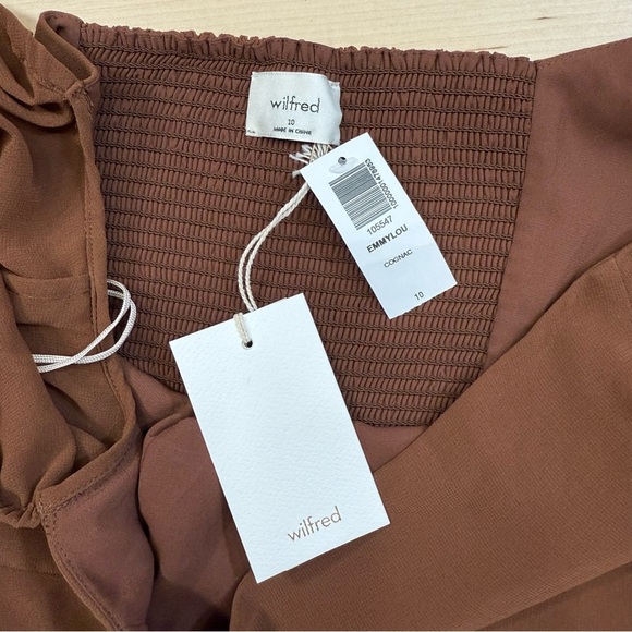 Wilfred Aritzia Emmylou Brown Cognac Square Neck Mini Dress Women’s 10 Chiffon - Picture 6 of 14